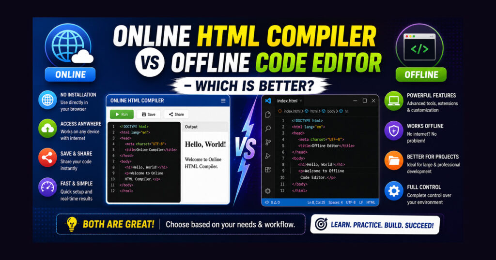 Online HTML Compiler vs Offline Code Editor