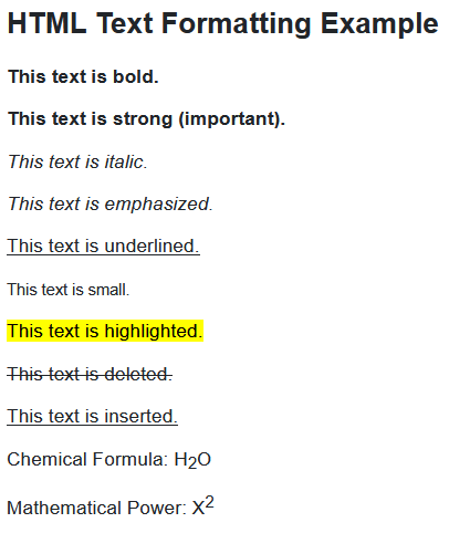 HTML Text Formatting Example